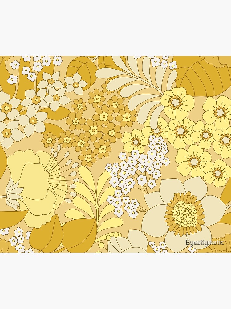 Yellow, Ivory & Brown Retro Floral Pattern by Eyestigmatic