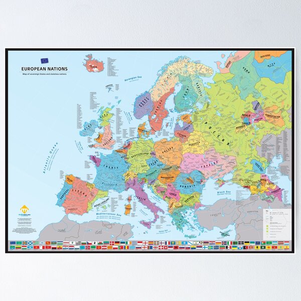 "European Nations" : Carte des nations historiques d'Europe (en anglais) Poster