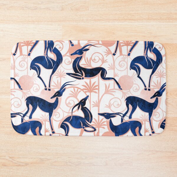 Item preview, Deco Gazelles Garden // white background navy animals and rose metal textured decorative elements designed and sold by SelmaCardoso.