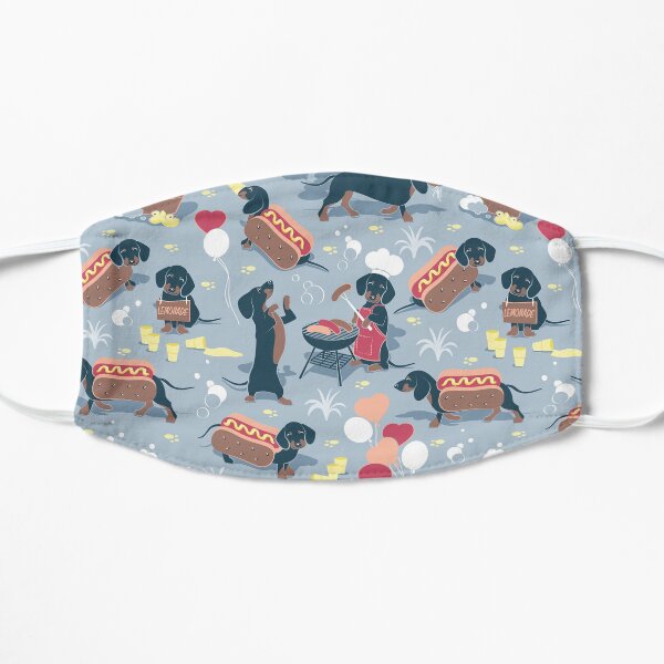 Hot dogs and lemonade // pastel blue background navy and brown dachshunds Flat Mask