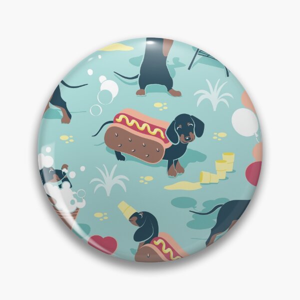 Item preview, Hot dogs and lemonade // aqua green background navy and brown dachshunds  designed and sold by SelmaCardoso.