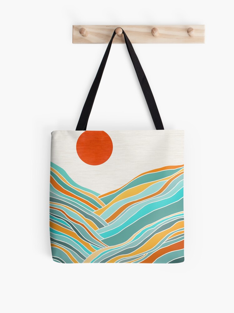 Boho Sunset Tote Bag -aesthetic tote bag,line art sunset tote bag,line art  mountain tote bag,abstract sunset tote bag,abstract mountain bag