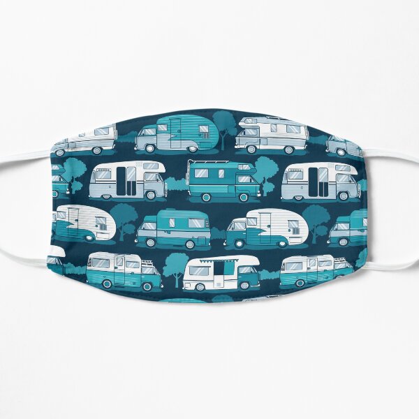 Home sweet motor home // camper vans on navy blue background Mask