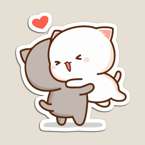 Peach and Goma Hug - Mochi Peach Cat Magnet