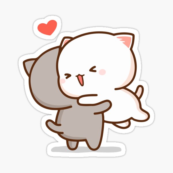 Peach And Goma Hug Mochi Peach Cat Sticker By Misoshop Redbubble