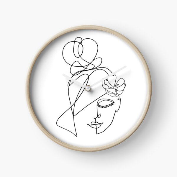 One Line Art Mädchen Portrait Uhr