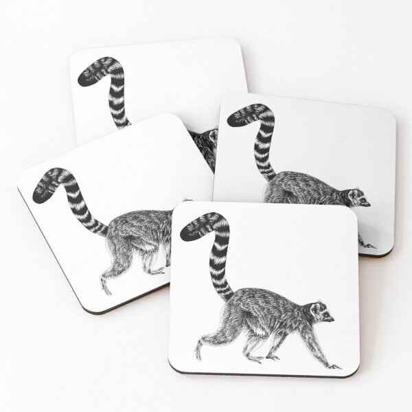 Item preview, Walking ring-tailed lemur monkey ink illustration 1 designed and sold by LorenDowding.