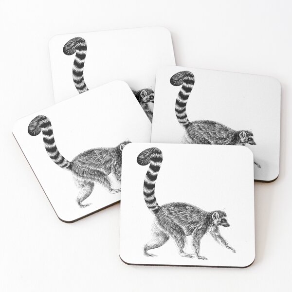 Item preview, Walking ring-tailed lemur monkey ink illustration 3 designed and sold by LorenDowding.