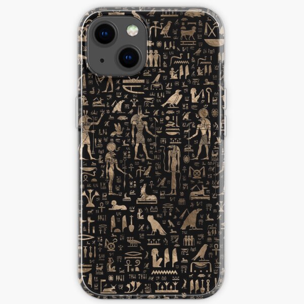 Ancient Egyptian Gods and hieroglyphs - Black and gold iPhone Soft Case