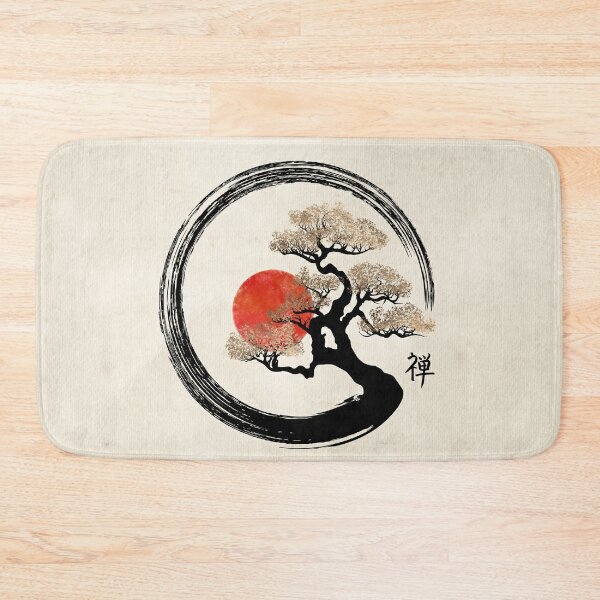 Enso Circle and Bonsai Tree on Canvas Bath Mat
