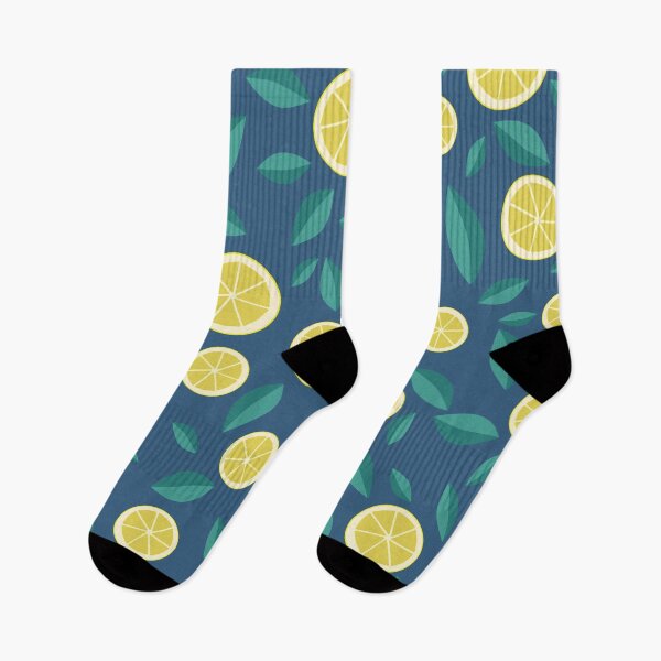 Item preview, Lemons and Leaves Fruit Pattern Dark Blue designed and sold by crazyclementine.