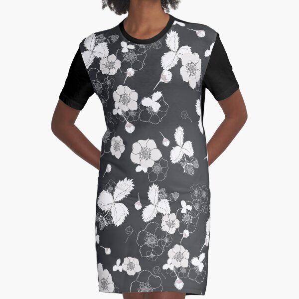 Strawberry Fields Forever in Black and White Graphic T-Shirt Dress