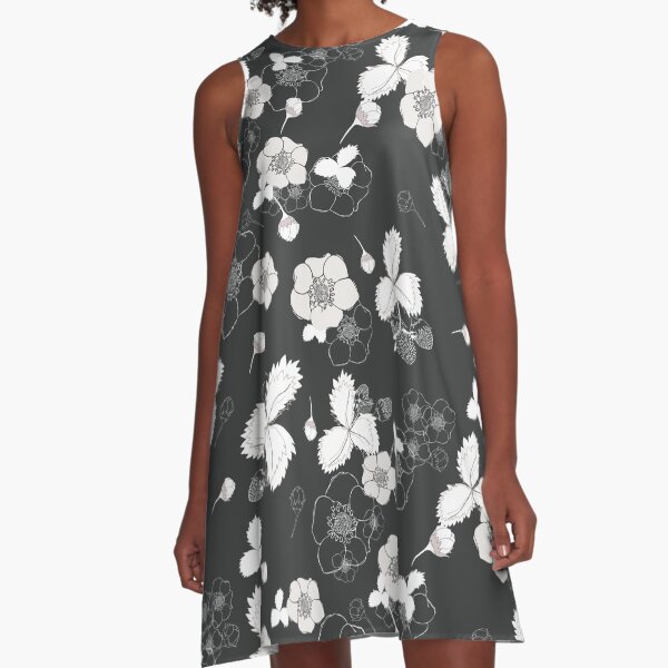Strawberry Fields Forever in Black and White A-Line Dress