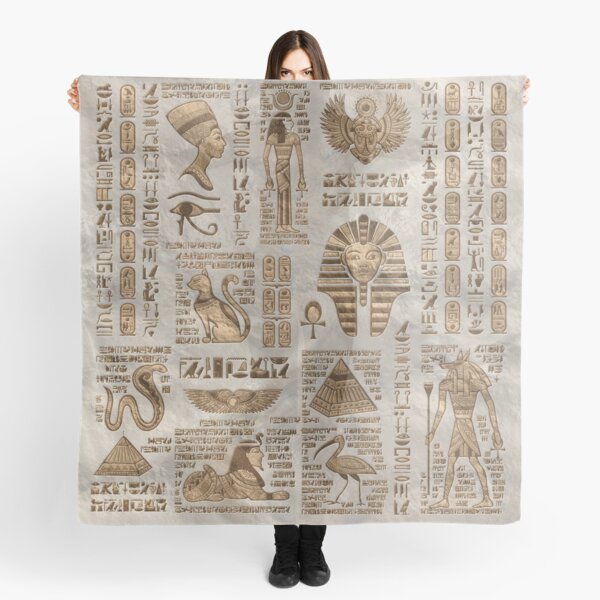 Egyptian hieroglyphs and deities -Vintage Gold Scarf
