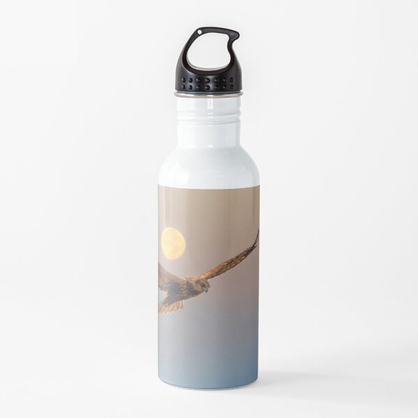Marsh Harrier with Full Moon at Sunrise Water Bottle