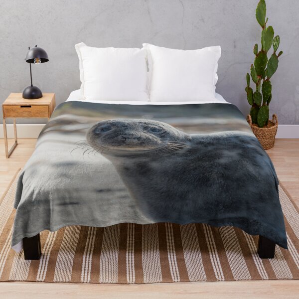 Sweet Baby Seal on a Beach Looking At You with Big Eyes Throw Blanket