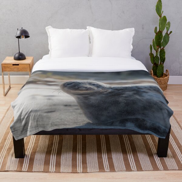 Sweet Baby Seal on a Beach Looking At You with Big Eyes Throw Blanket