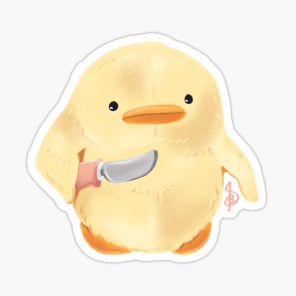 stuffed duck holding knife