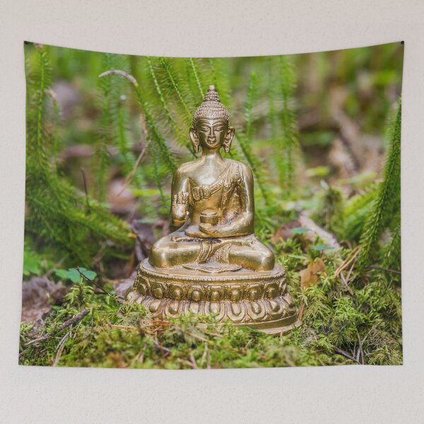 Item preview, Golden Buddha Statue Sitting on Moss in a Forest designed and sold by Jon Shore.