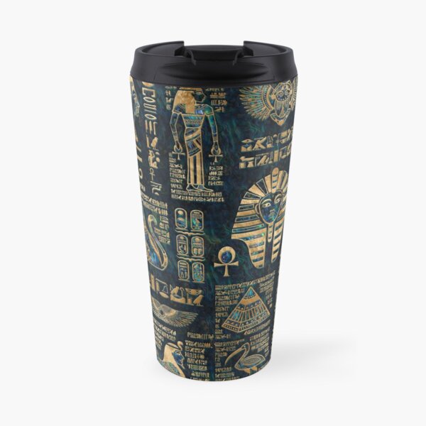 Egyptian hieroglyphs and deities -Abalone and gold Travel Coffee Mug