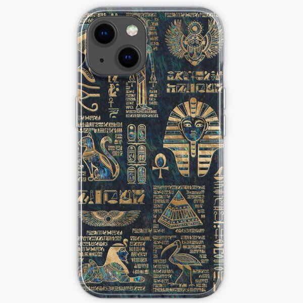 Egyptian hieroglyphs and deities -Abalone and gold iPhone Soft Case