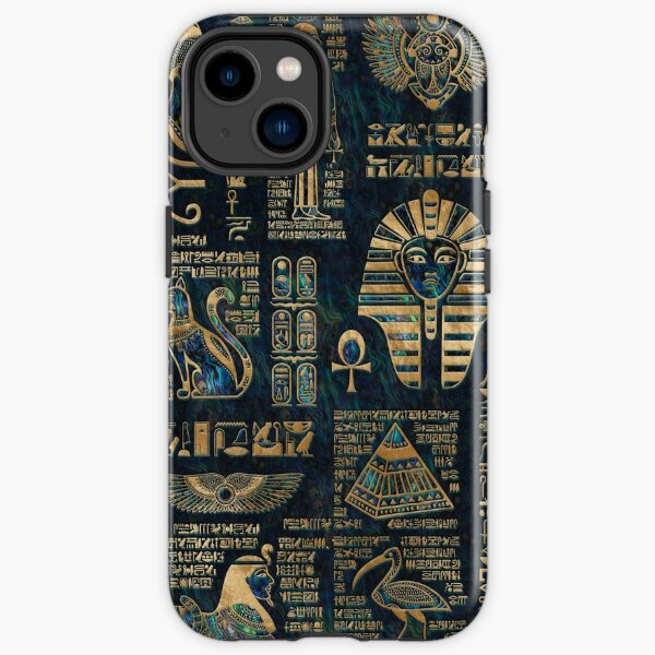 Egyptian hieroglyphs and deities Abalone and gold