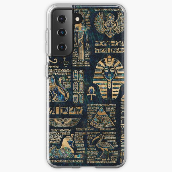 Egyptian hieroglyphs and deities -Abalone and gold Samsung Galaxy Soft Case
