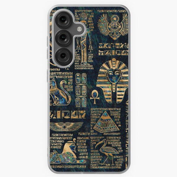 Item preview, Egyptian hieroglyphs and deities -Abalone and gold designed and sold by Nartissima.