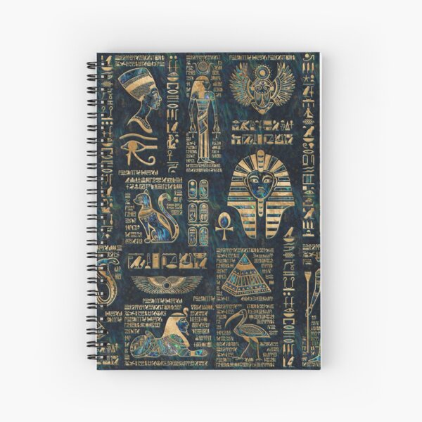 Egyptian hieroglyphs and deities -Abalone and gold Spiral Notebook