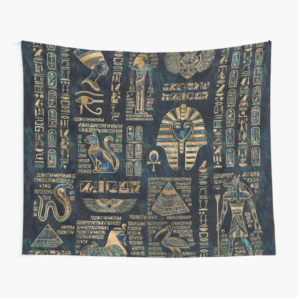 Item preview, Egyptian hieroglyphs and deities -Abalone and gold designed and sold by Nartissima.