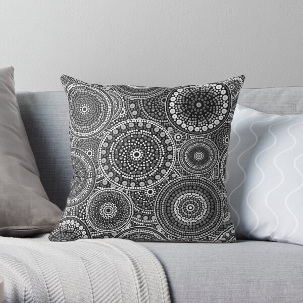 Dot Art Circles Grayscale Throw Pillow