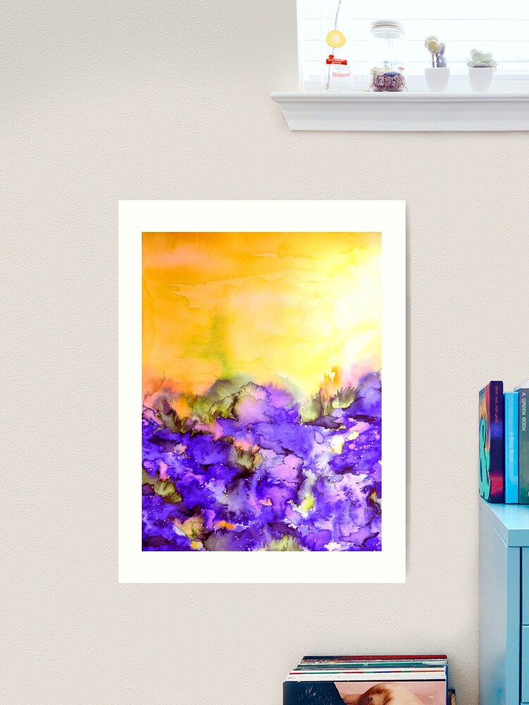 Original Art Watercolor fashion Textured Framed Art Blue, Lavender, Yellow, White, Gold