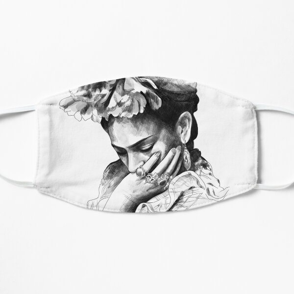 Frida Kahlo - Illustrated pencil portrait Flat Mask