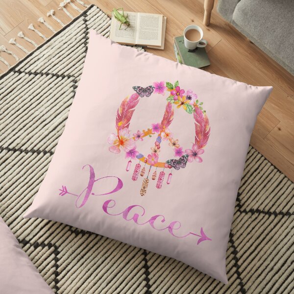 Peace Symbol Flower Power 70s Art Floor Pillow