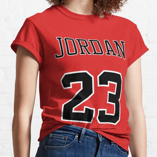 Michael Jordan 23 Name and Number Chicago Bulls Red and Black Classic T-Shirt