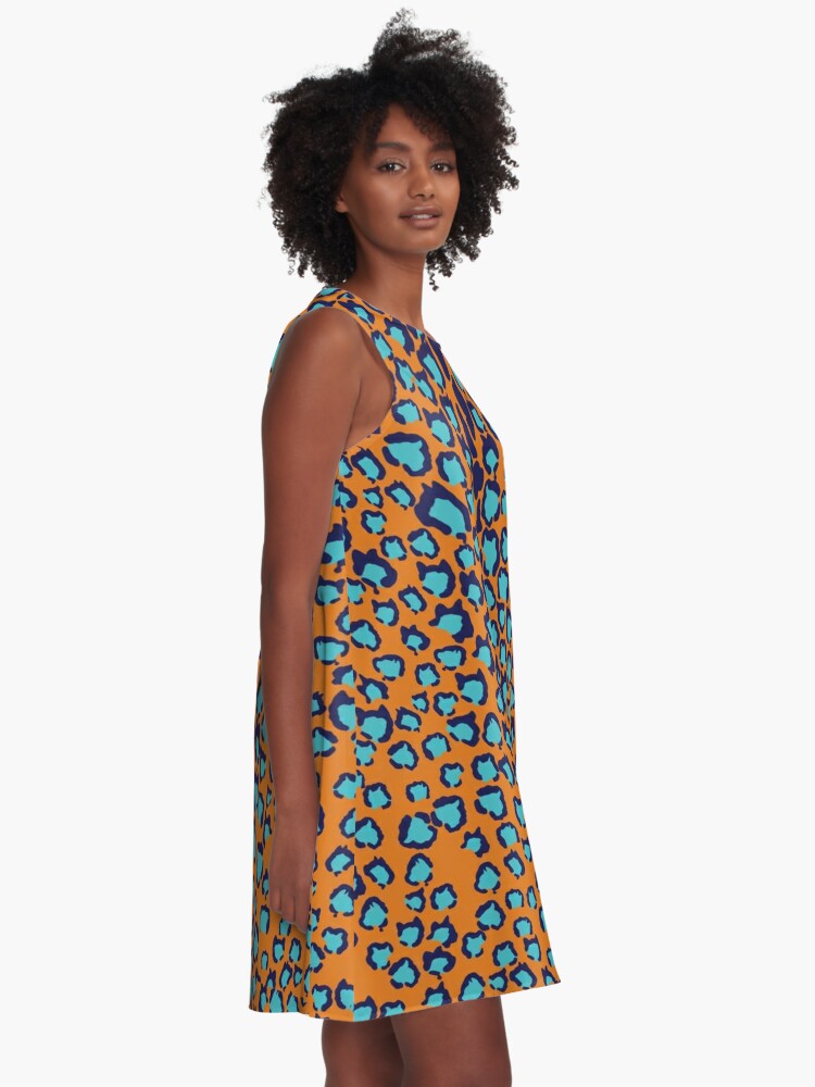 blue and orange leopard print dress