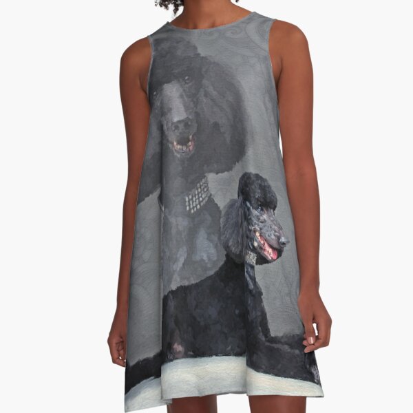 Elegant Black Standard Poodle Composition A-Line Dress