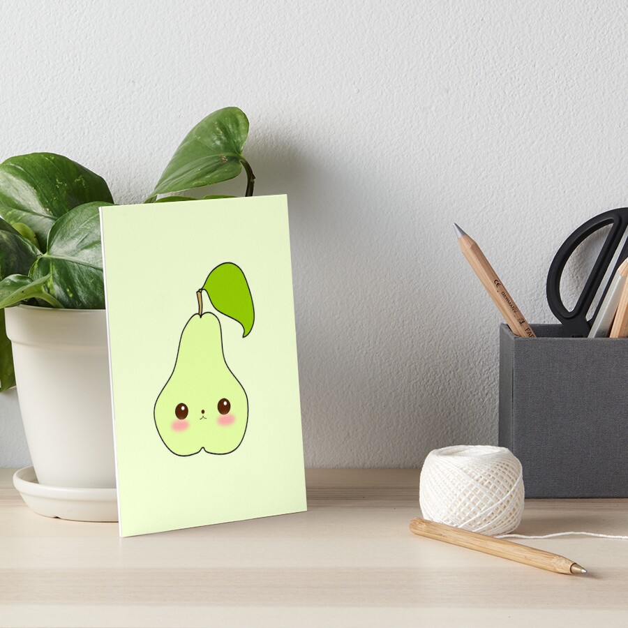 Cute Kawaii Pear Cartoon Art Board Print For Sale By Tabbygun Redbubble 