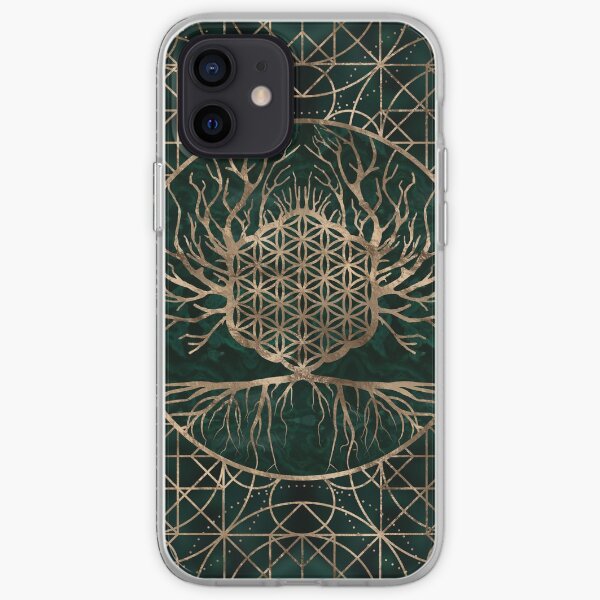 Flower of Life in Tree of life Malachine and Gold iPhone Soft Case