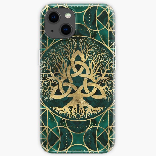 Tree of life with Triquetra Malachite and Gold iPhone Soft Case