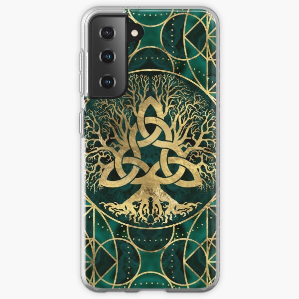 Tree of life with Triquetra Malachite and Gold Samsung Galaxy Soft Case