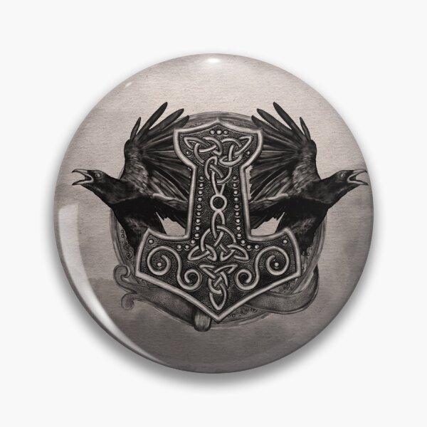 Item preview, Mjolnir The hammer of Thor and ravens designed and sold by Nartissima.