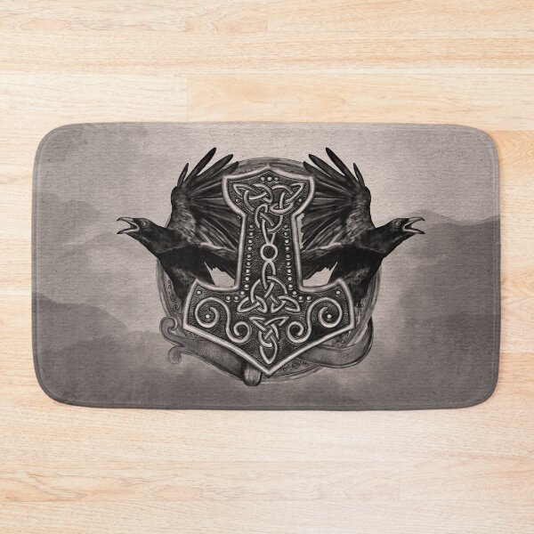 Item preview, Mjolnir The hammer of Thor and ravens designed and sold by Nartissima.