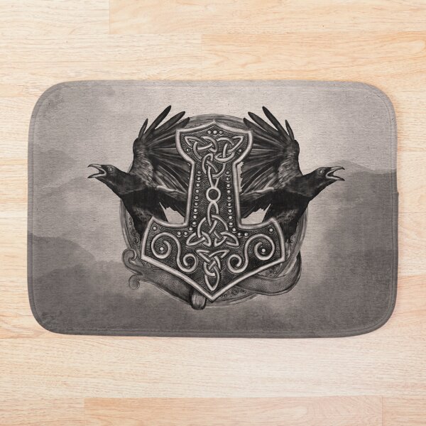 Item preview, Mjolnir The hammer of Thor and ravens designed and sold by Nartissima.