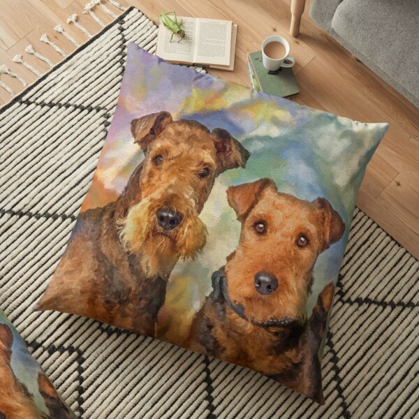 Airedale Terriers Portrait Mixed Media Floor Pillow