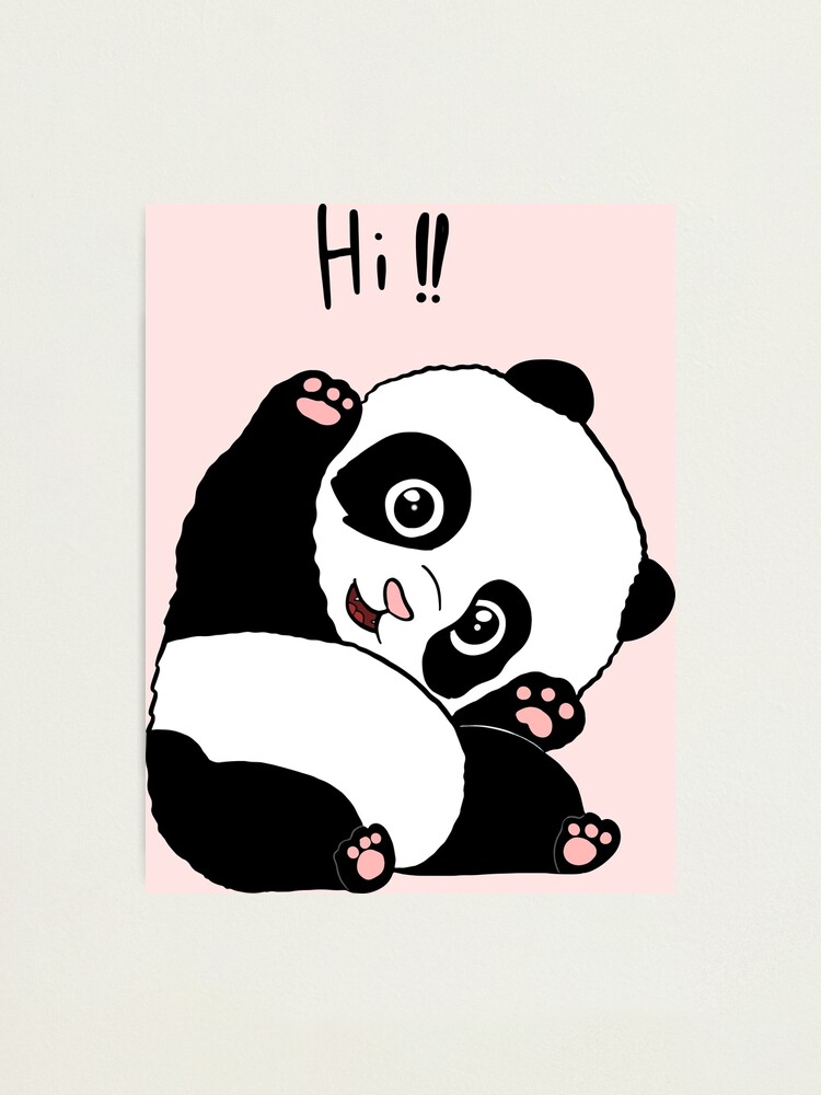 Cute little panda with text hello. Baby animal illustration for