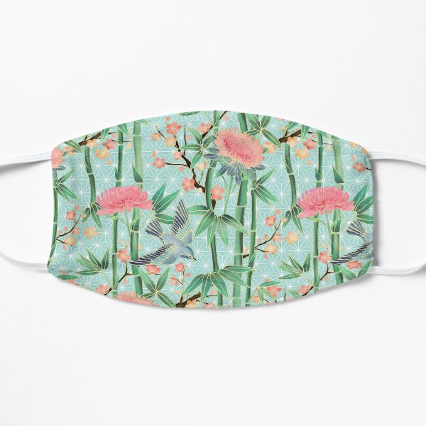 Bamboo, Birds and Blossom - soft blue green Flat Mask