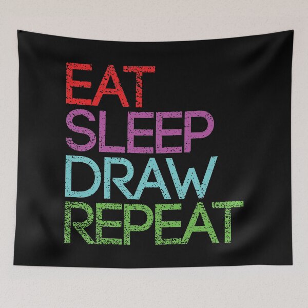 Item preview, EAT SLEEP DRAW REPEAT distressed vintage artist slogan text design designed and sold by MacPean.