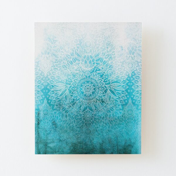 Fade to Teal - watercolor + doodle Wood Mounted Print