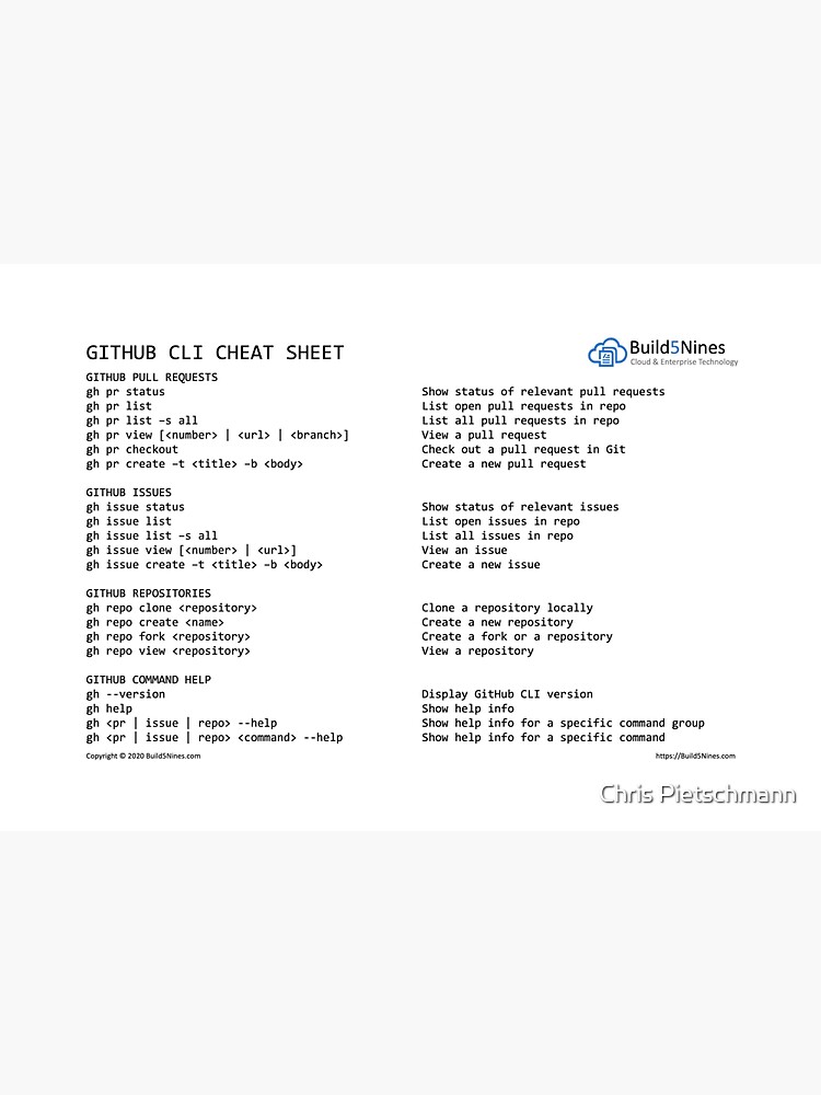 GitHub CLI Cheat Sheet from Build5Nines.com by BuildAzure